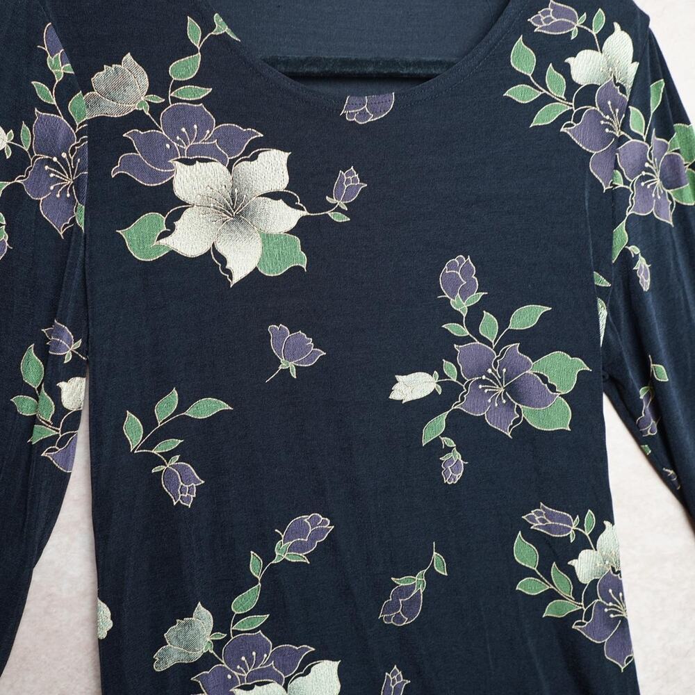 Vintage 90s Floral Long Sleeve Top Medium - Picture 2 of 4